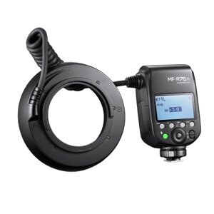 Godox MF-R76N i-TTL Макрокольцевая вспышка GN14 10 уровней Регулируемая яркость с 8 шт. переходным кольцом Замена батареи большой емкости для камеры Nikon