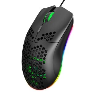 HXSJ J900 USB Проводная игровая мышь RGB Gaming Mouse с шестью регулируемыми DPI Эргономичный дизайн для настольного ноутбука Черный