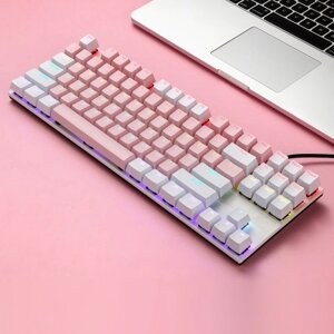 IBlancod K87 87 клавиш проводная механическая клавиатура металлическая панель двухцветная инъекционная колпачок 20 световых эффектов белый и розовый (красные переключатели)