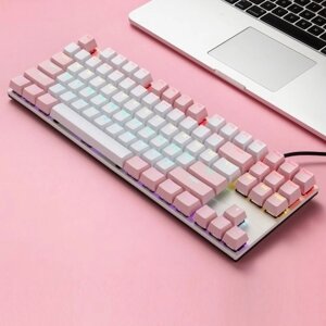 IBlancod K87 87 клавиш проводная механическая клавиатура металлическая панель двухцветная колпачок для инъекций 20 световых эффектов розовый и белый (синие переключатели)