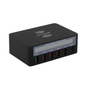 Интеллектуальная зарядная станция с 6 портами ЖК-док-станция для зарядки USB Беспроводное зарядное устройство с универсальной зарядной станцией для семейного и офисного использования