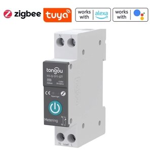 Интеллектуальный автоматический выключатель Tuya Zigbee, беспроводной пульт дистанционного управления, переключатель на DIN-рейку, совместимый с Alexa Google Home 16A