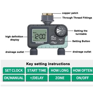 Интеллектуальный ЖК-экран с двойным выходом, устройство управления поливом сада, автоматический водосберегающий контроллер полива, цифровой таймер для полива растений на открытом воздухе