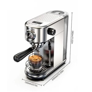 Кофемашина HiBREW H10B Espresso, давление экстракции 20 бар, полуавтоматическая, регулировка температуры и объема чашки, ручка из алюминиевого сплава 51 мм, съемный резервуар для воды объемом 1,3 л, серебристый цвет