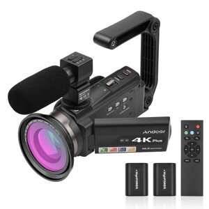 Комплект цифровой видеокамеры Andoer 4K/60FPS 48MP WiFi 1 видеокамера + 1 микрофон + 1 пульт дистанционного управления + 2 батареи + 1 объектив камеры с 16-кратным зумом 3-дюймовый сенсорный экран ИК-инфракрасный