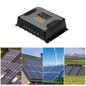 Контроллер солнечной энергии 30 А ШИМ-контроллер зарядки аккумулятора Контроллер заряда литиевой батареи 12–48 В от солнечной батареи с жидкокристаллическим дисплеем Bulk/Boost/Float Charge 12V/24V/36V/48V Auto