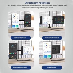 Крепление для двух мониторов из алюминиевого сплава. Вращающаяся на 360° подставка для монитора. Вмещает экраны размером 17–32 дюйма. Регулируемые кронштейны для одного монитора для домашнего офиса. PM50.
