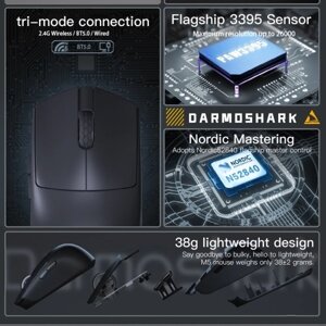 Легкие игровые мыши Darmoshark M5, трехрежимное подключение, беспроводные/проводные/BT-мыши 2,4G с регулируемой скоростью перемещения для ноутбуков