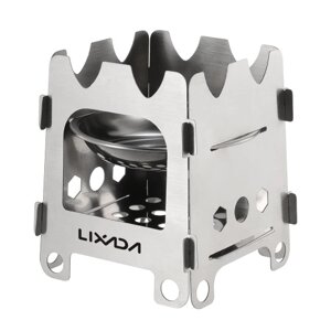 Lixada Outdoor Camping Pove Портативная ультралегкая складная нержавеющая сталь Деревянная плита Карманная спиртовая печь с алкогольным подносом Кемпинг Рыбалка Пеший туризм Рюкзак