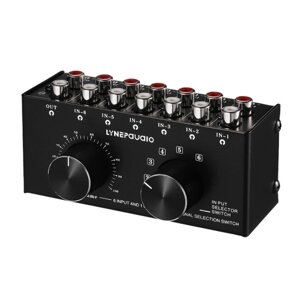 LYNEPAUAIO 6-In-1-Out Audio Switcher Коробка выбора аудиосигнала Разветвитель-распределитель с регулятором громкости RCA-разъемами