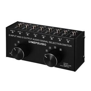 LYNEPAUAIO 6-In-2-Out Audio Switcher Двусторонняя коробка выбора аудиосигнала Разветвитель-распределитель с 3,5-мм аудиовходами и выходными разъемами