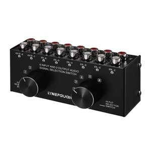 LYNEPAUAIO 6-In-2-Out Audio Switcher Двусторонняя коробка выбора аудиосигнала Разветвитель-распределитель с входами и выходами RCA