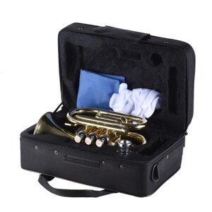 Мини-карманная труба Bb, плоский латунный духовой инструмент с мундштуком, перчатки, ткань для чистки, чехол для переноски