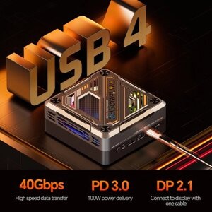 Мини-ПК Windows 11PRO 32 ГБ DRR5 ОЗУ 1 ТБ SSD Мини-настольный компьютер Процессор AMD Ryzen 78845HS 8 ядер 16 потоков RGB-подсветка WIFI6 BT5.2 USB3.0*2 USB4.0*1 Поддержка дисплея 4K при 120 Гц для офиса, конференций,