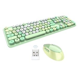 Mofii Sweet Keyboard Mouse Combo Mixed Color 2.4G Беспроводная клавиатура Mouse Set Круглая подвеска Key Cap для ПК Ноутбук Зеленый