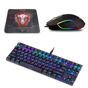 Motospeed V30 Wired Optical USB Gaming Mouse + CK101 87 Key NKRO RGB с подсветкой Механическая игровая клавиатура + P70 Черная нескользящая резиновая компьютерная игровая коврик для мыши