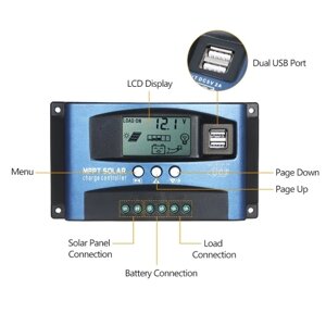 MPPT Солнечный контроллер заряда Двойной выход USB 12V/24V Солнечный контроллер 100A