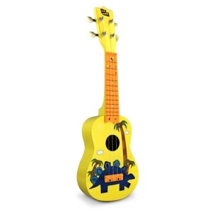 MU2110 21-дюймовая детская гавайская гитара с 12-ладовой накладкой на гриф и прочными белыми нейлоновыми струнами. Полный деревянный корпус с 1 медиатором.