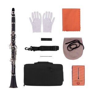 Muslady ABS 17-Key Clarinet Bb Flat с чехлом для переноски Перчатки для чистки салфетки