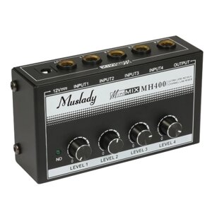 Muslady MH400 Сверхмалошумящий 4-канальный линейный микшер Мини-аудиомикшер с 1/4-дюймовыми TS-входами и регулятором громкости на выходе для гитар Бас-клавиатуры
