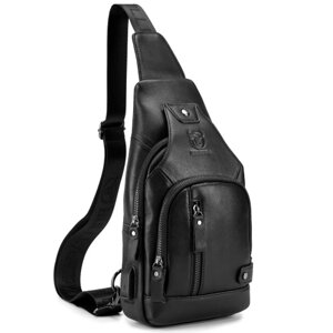 Мужская сумка-слинг из натуральной кожи, повседневная сумка через плечо, нагрудная сумка, походный рюкзак, рюкзак для путешествий, с USB-портом для зарядки