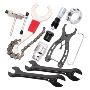 Набор инструментов для ремонта велосипеда, 9 шт., ключ для снятия кассеты, прерыватель цепи, съемник кривошипа, экстрактор, ключ для спиц, каретка, инструмент для удаления свободного колеса, гаечный ключ