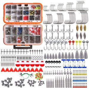 Набор рыболовных принадлежностей из 343 шт., включая коробку для снастей, рыболовные крючки, грузики, джиг-головки, баррель, вертлюги