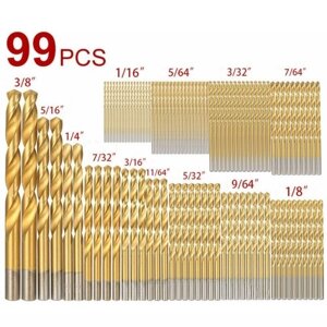 Набор сверл 99шт 1/16 - 3/8 высокоскоростная сталь титановые мультибиты металлические инструменты