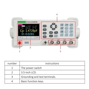 Настольный цифровой измеритель LCR 100 Гц-100 кГц Высокоточный цифровой измеритель сопротивления Индуктивность Тестер емкости Погрешность 0,1% 3,5-дюймовый ЖК-дисплей