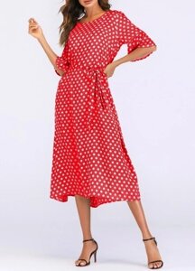 Новая винтажная копия с надписью Polka Loose Dress O Шея с галстуком с капюшоном с надписью Half Sleeve Beach Bohemian Long Dress