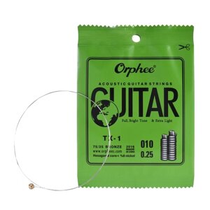 Орфей TX-1 Одиночная строка замены для акустической гитары 1 Folk E-String (010) 10-Pack высокоуглеродистой стальной сердечник 75/25 Фосфорная бронза Extra Light Tension