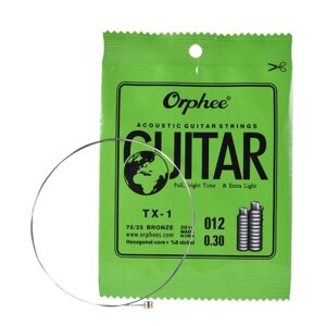 Орфей TX-1 Одиночная строка замены для акустической гитары 1 Folk E-String (012) 10-Pack высокоуглеродистой стальной сердечник 75/25 Фосфорная бронза Extra Light Tension