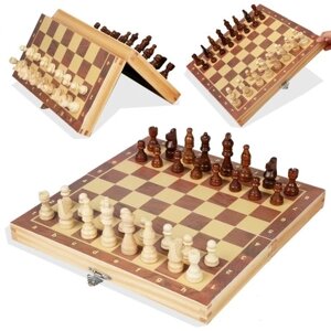 Открытый портативный магнитный деревянный международный шахматный набор с войлоком