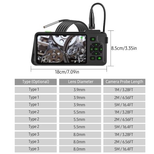 Промышленный эндоскоп с 4,5-дюймовым цветным дисплеем IPS 1080P Фото Видео Змеиная камера с 6 светодиодными индикаторами Бороскоп IP67 Водонепроницаемая 2-миллионная инспекционная камера с разрешением 2 миллиона - сравнение