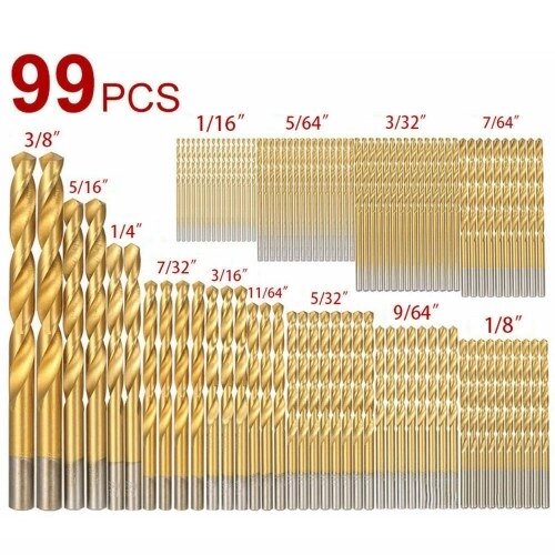 Набор сверл 99шт 1/16  - 3/8  высокоскоростная сталь титановые мультибиты металлические инструменты - сравнение