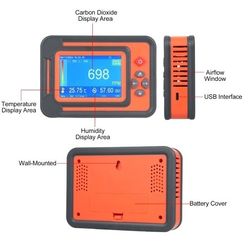 3 в 1 детектор угарного газа цифровой монитор CO2 измеритель CO2 анализатор газа детектор 9999PPM CO2 анализаторы с тестом температуры и влажности - TOM