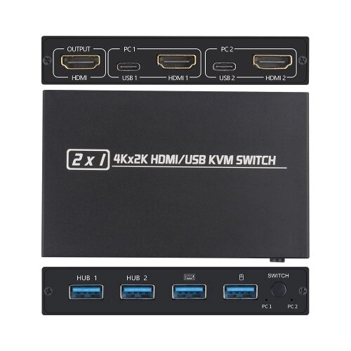 AIMOS AM-KVM 201CL 2-в-1 HDMI / USB KVM-переключатель Поддержка HD 2K * 4K 2 хоста Общий доступ 1 Комплект монитора / клавиатуры и мыши - наличие