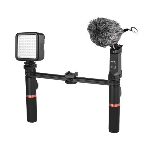 Smartphone Video Rig Dual Handheld Metal Grip с BT-пультом дистанционного управления + мини-микрофон + Dimmable LED Light для iPhone 6s плюс для Samsung Galaxy S8 + S8 Примечание 3 Huawei - отзывы