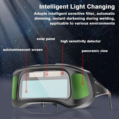 Сварочные очки с автоматическим затемнением, большой обзор, настоящий цвет, защитные очки с автоматическим затемнением для дуговой сварки, шлифовки, резки - фото