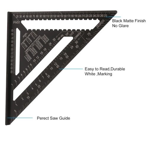 12-дюймовая квадратная метрическая линейка из алюминиевого сплава для стропил Двойная шкала Треугольник Транспортир Датчик макета Высокая точность Легко читаемый инструмент макета Деревообрабатывающий квадрат для - характеристики