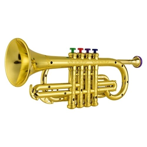 Музыкальные духовые инструменты Trumpet Kids ABS Металлическая золотая труба с 4 цветными клавишами - наличие