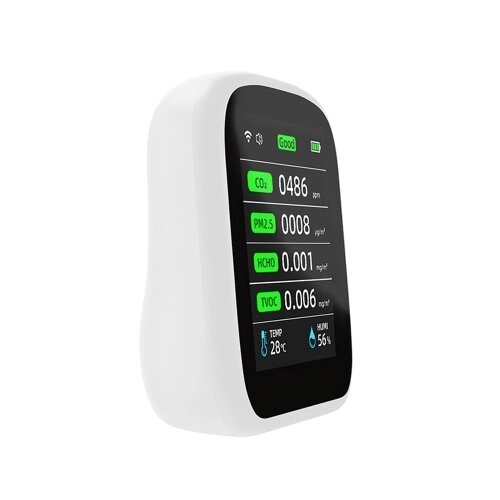 Портативный измеритель качества воздуха Tuya Wifi 8in1 PM1.0 PM2.5 PM10 CO2 TVOC HCHO Тестер температуры и влажности Цветной ЖК-экран Детектор углекислого газа с функцией отображения времени и даты - Андижан