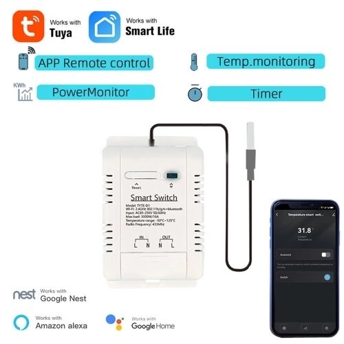 Приложение для мобильного телефона Tuya WiFi с интеллектуальным энергетическим выключателем с измерением температуры в реальном времени и функцией статистики мощности по дню, месяцу, году - акции