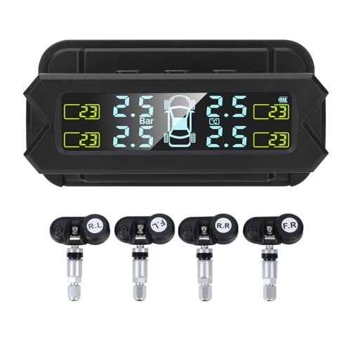 Система контроля давления в шинах, беспроводной TPMS солнечной энергии с 5 режимами сигнализации, ЖК-дисплей с автоматической подсветкой, 4 датчика 0-81 фунт / кв. Дюйм - описание