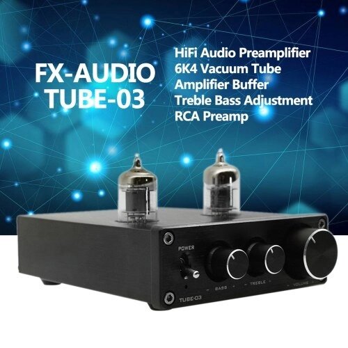 FX-AUDIO TUBE-03 Мини HiFi аудио предусилитель 6K4 вакуумный ламповый усилитель Буфер ВЧ Регулировка низких частот RCA Preamp Black EU Plug - характеристики