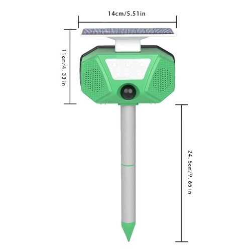 Ультразвуковой отпугиватель кротов на солнечной батарее, уличный отпугиватель вредителей, птиц, белок, животных, IP66, водонепроницаемый 110-градусный PIR-датчик, автоматическое обнаружение движения со вспышкой, - интернет магазин