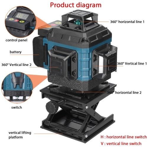 Многофункциональный 16-линейный лазерный уровень 3 ° Самонивелирующаяся машина Перезаряжаемый литиевый аккумулятор Инструмент для выравнивания Всенаправленная наклейка на стену Набор инструментов для улучшения дома - отзывы