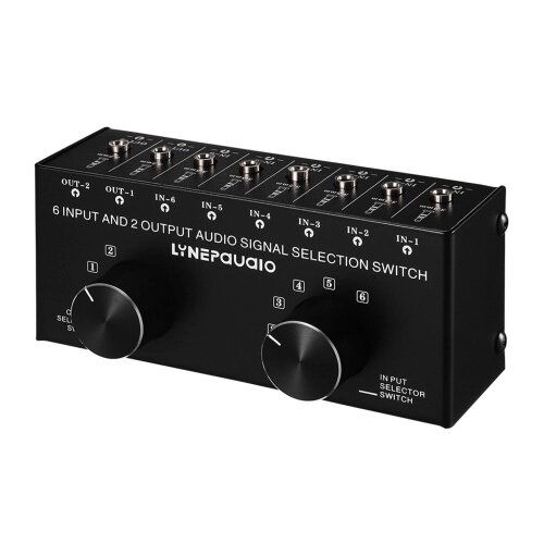 LYNEPAUAIO 6-in-2-out Audio Switcher Двусторонняя коробка выбора аудиосигнала Разветвитель-распределитель с 3,5-мм аудиовходами и выходными разъемами - Узбекистан