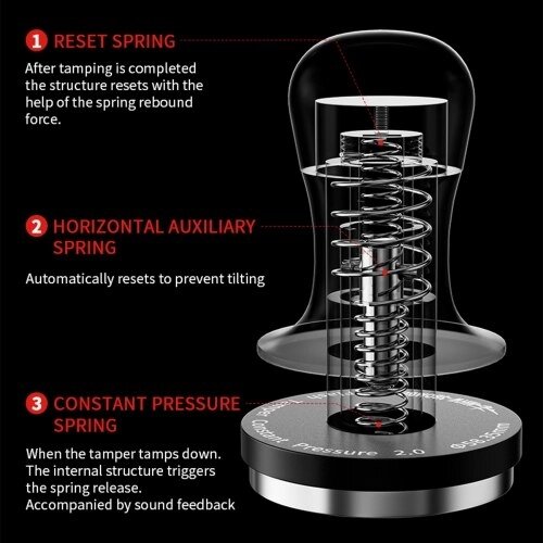 MHW-3BOMBER Плоский тампер для кофе 30 фунтов Калиброванный подпружиненный тампер с постоянным давлением и звуковой обратной связью Саморегулирующаяся глубина Автоматический сброс Темпер для эспрессо с основанием из - TOM