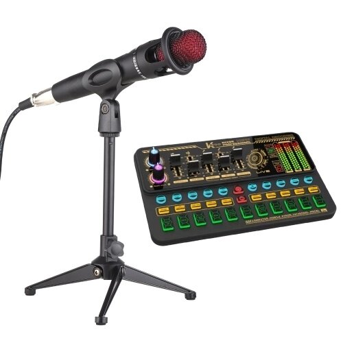 SK500 Portable Live Sound Card Voice Changer Device Audio Mixer Kit с микрофонной стойкой для микрофона - Узбекистан